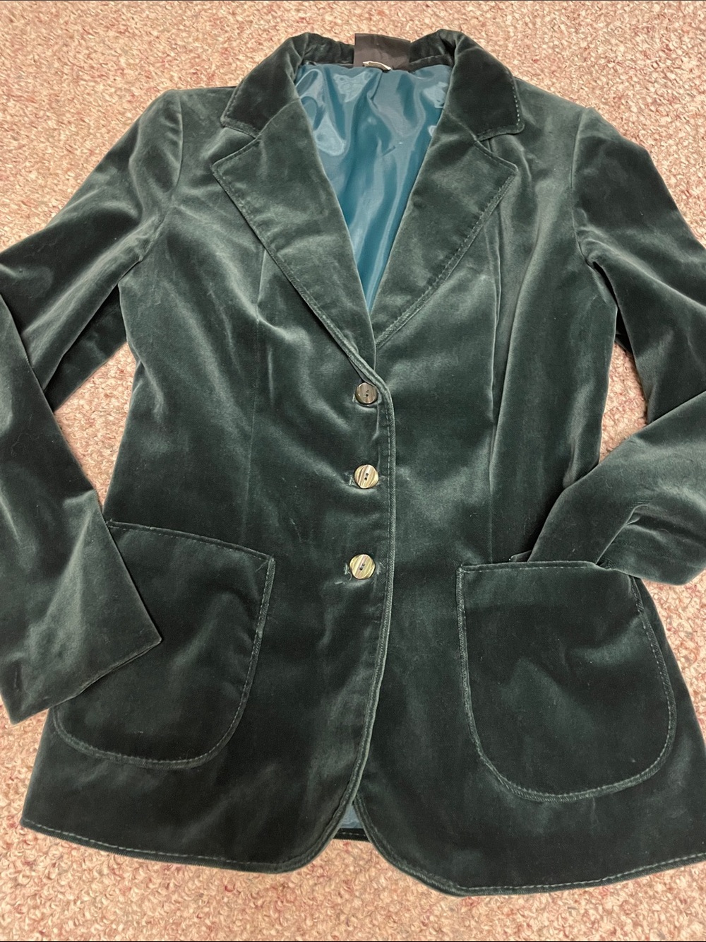Vintage 70s Velvet Blazer 3 button open pocket blazer Jacket - Dark Green